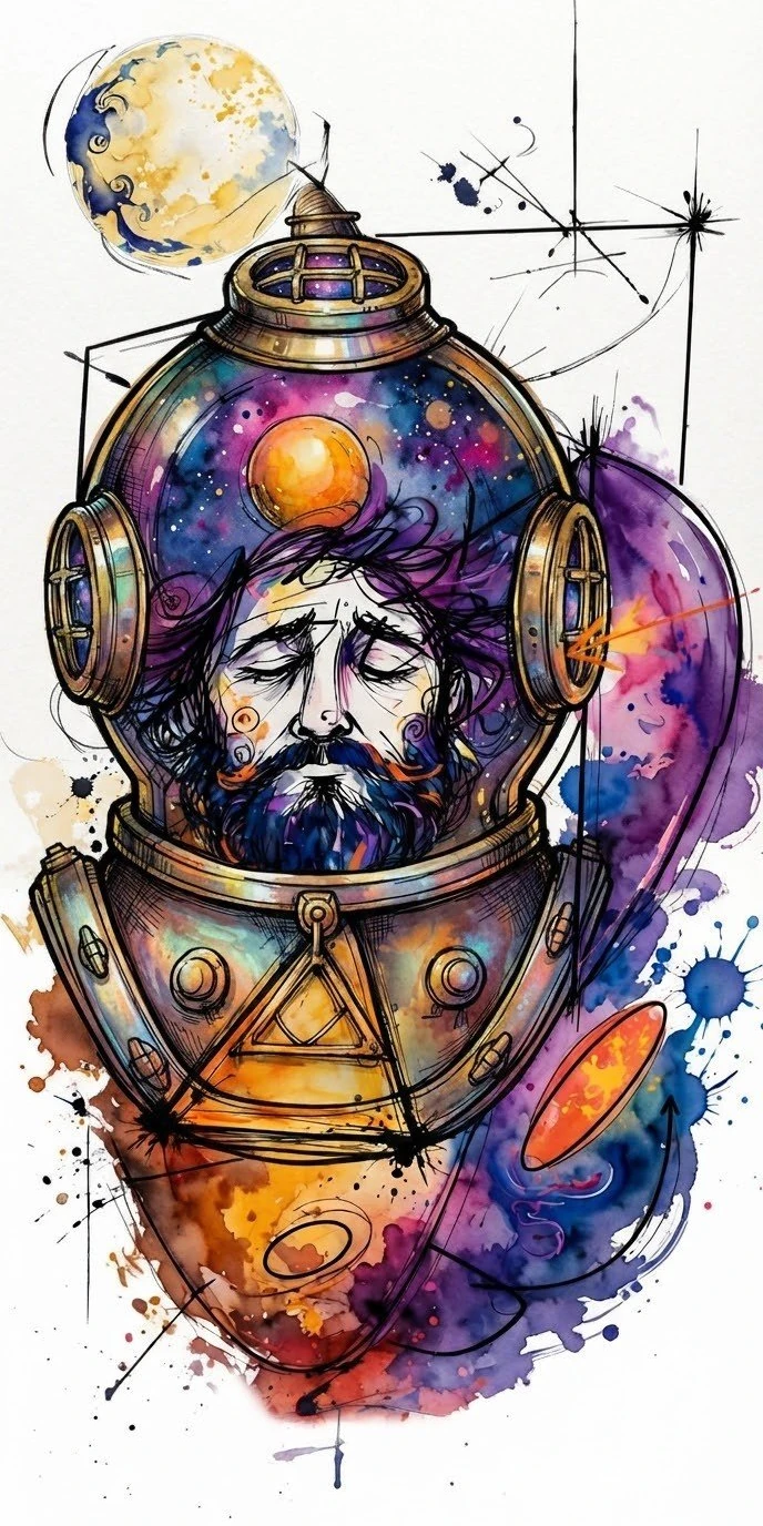 ब्रह्मांडीय गोताखोर (पेंटिंग • Watercolor) — फ्री मोबाइल वॉलपेपर