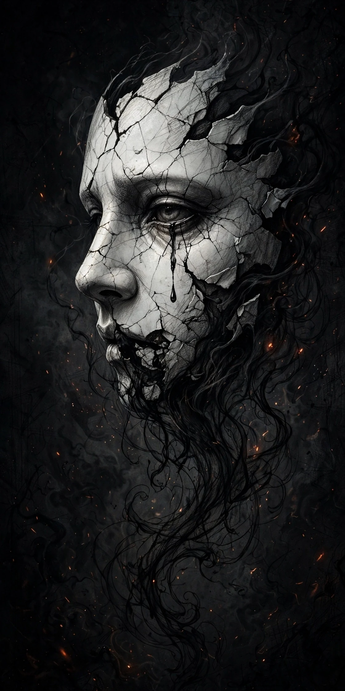 टूटा मुखौटा (डार्क आर्ट • Dark Fantasy) — फ्री मोबाइल वॉलपेपर