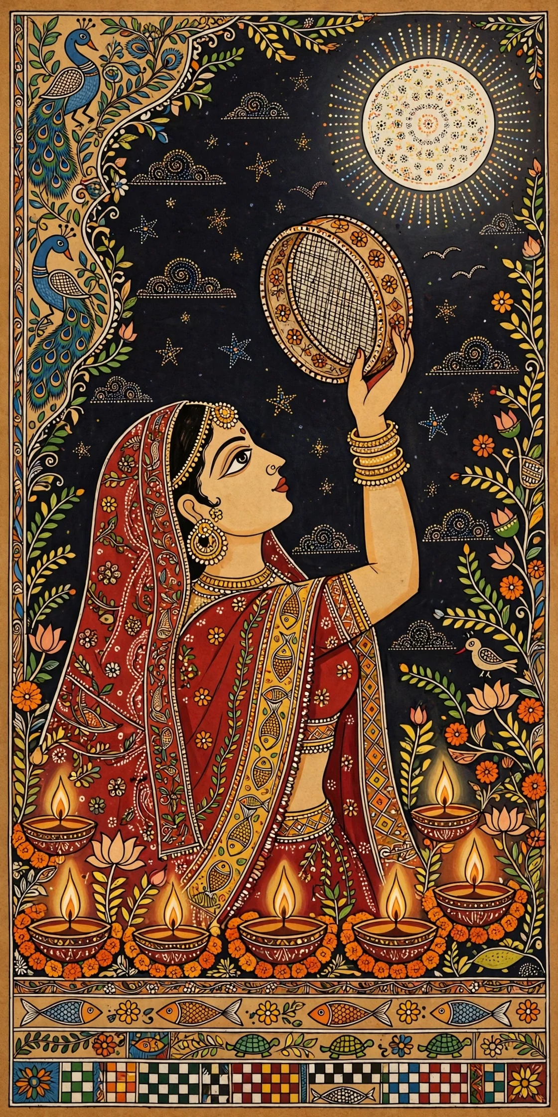 करवा चौथ (मधुबनी) (त्योहार • Madhubani) — फ्री मोबाइल वॉलपेपर