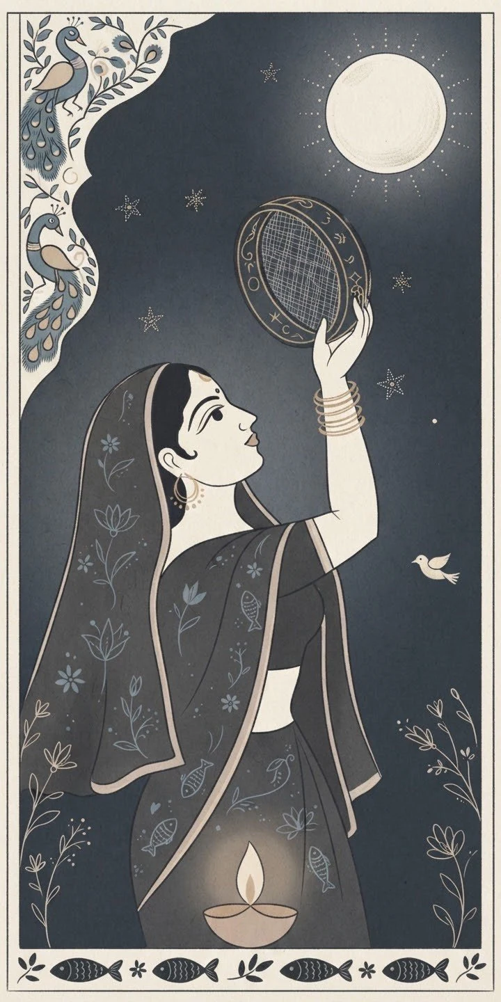करवा चाँद (मधुबनी) (त्योहार • Madhubani) — फ्री मोबाइल वॉलपेपर