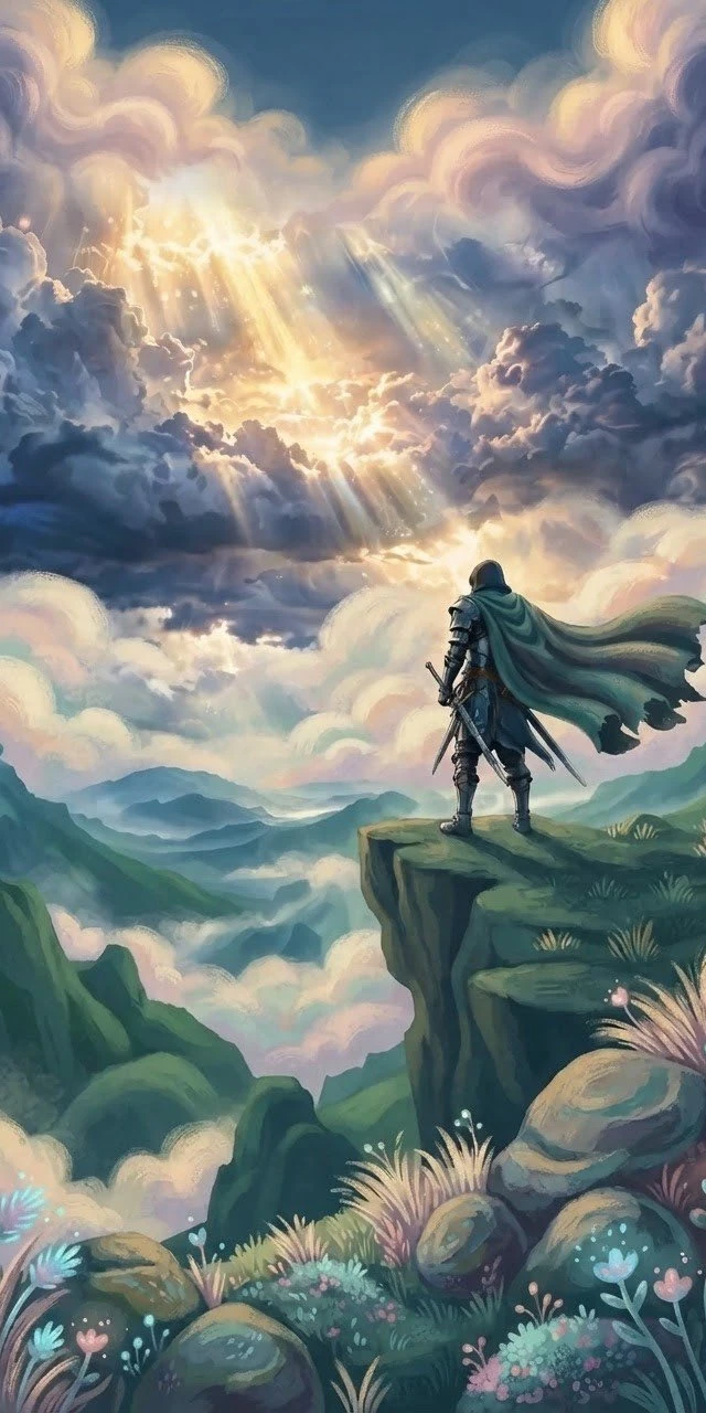बादलों के ऊपर योद्धा (पेंटिंग • Fantasy) — फ्री मोबाइल वॉलपेपर