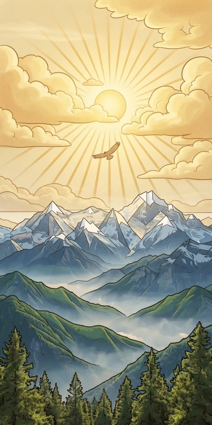 पर्वत सूर्योदय (प्रकृति • Illustration) — फ्री मोबाइल वॉलपेपर