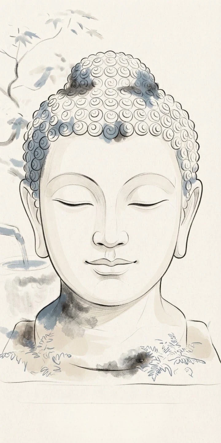 बुद्ध (जलरंग) (आध्यात्मिक • Ink Wash) — फ्री मोबाइल वॉलपेपर