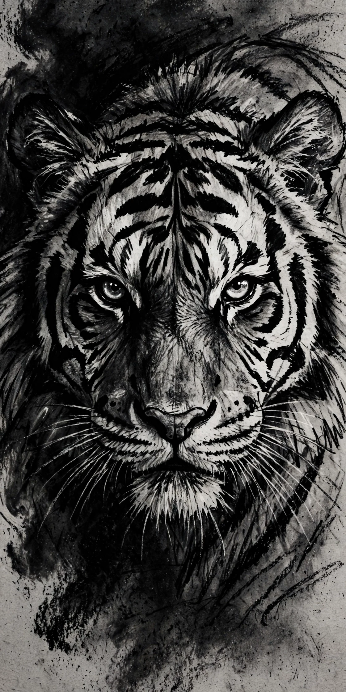 बाघ (प्रकृति • Charcoal) — फ्री मोबाइल वॉलपेपर
