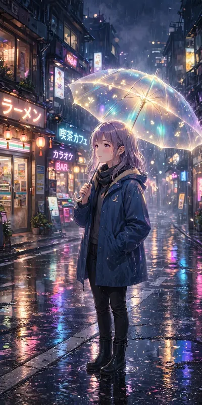 नीयॉन बारिश (एनीमे • Neon) — फ्री मोबाइल वॉलपेपर