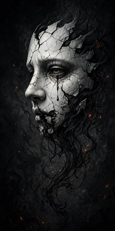 टूटा मुखौटा (डार्क आर्ट • Dark Fantasy) — फ्री मोबाइल वॉलपेपर
