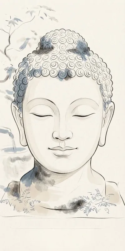 बुद्ध (जलरंग) (आध्यात्मिक • Ink Wash) — फ्री मोबाइल वॉलपेपर
