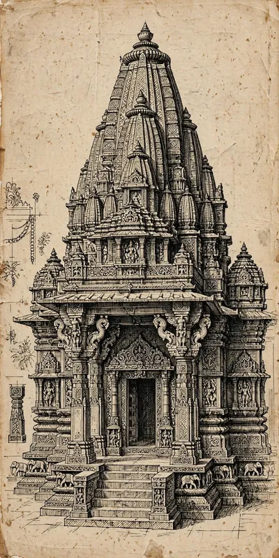 प्राचीन मंदिर (आध्यात्मिक • Ink Sketch) — फ्री मोबाइल वॉलपेपर