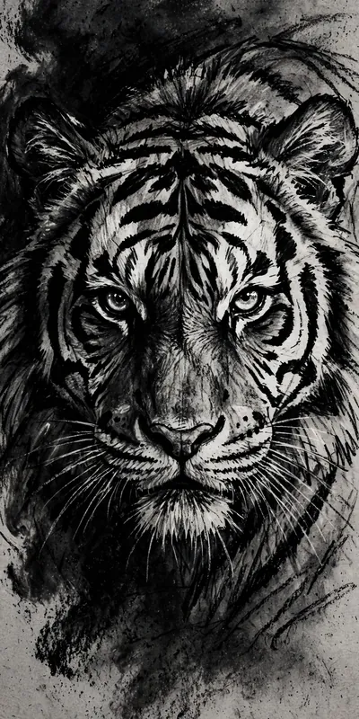 बाघ (प्रकृति • Charcoal) — फ्री मोबाइल वॉलपेपर