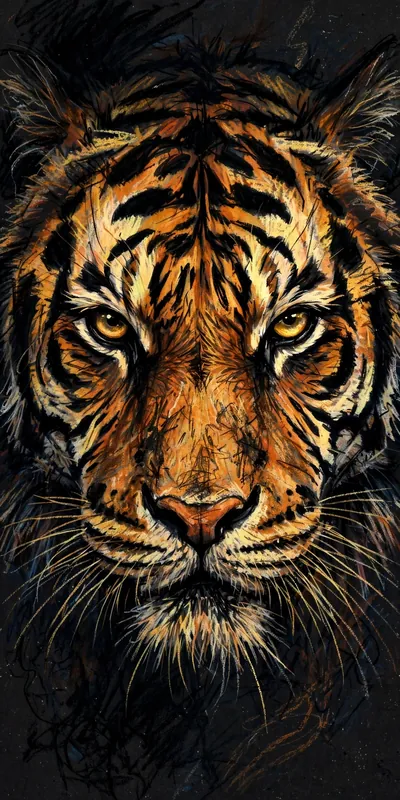 बाघ (रंगीन) (प्रकृति • Charcoal Color) — फ्री मोबाइल वॉलपेपर